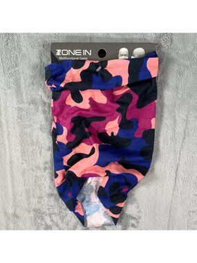 NWT Zone In Pink/Black/Blue Camo Pattern Multifunctional Gaiter (One Size)